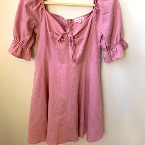 Re:named apparel mauve puff sleeved ruched dress